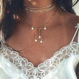 Layered Gold Falling Stars Necklace
